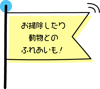 お掃除したり動物とのふれあいも!